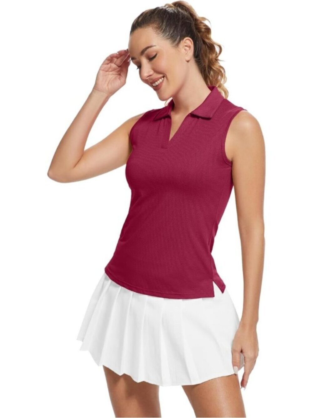 Women's Magenta Sleeveless Golf Shirts Quickly Dry Tennis Polo Lightweight